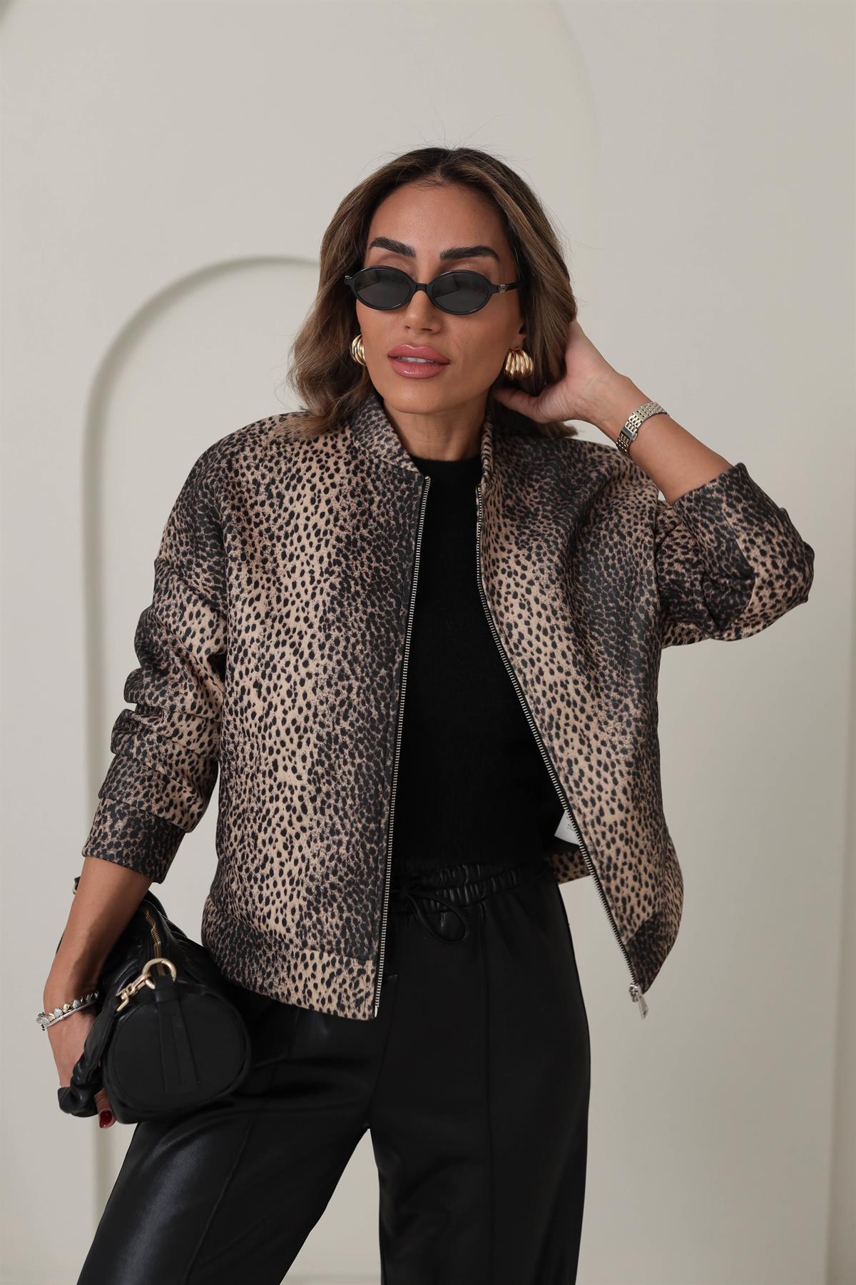 9550 Leopar Desen Kaşe Ceket LEOPAR