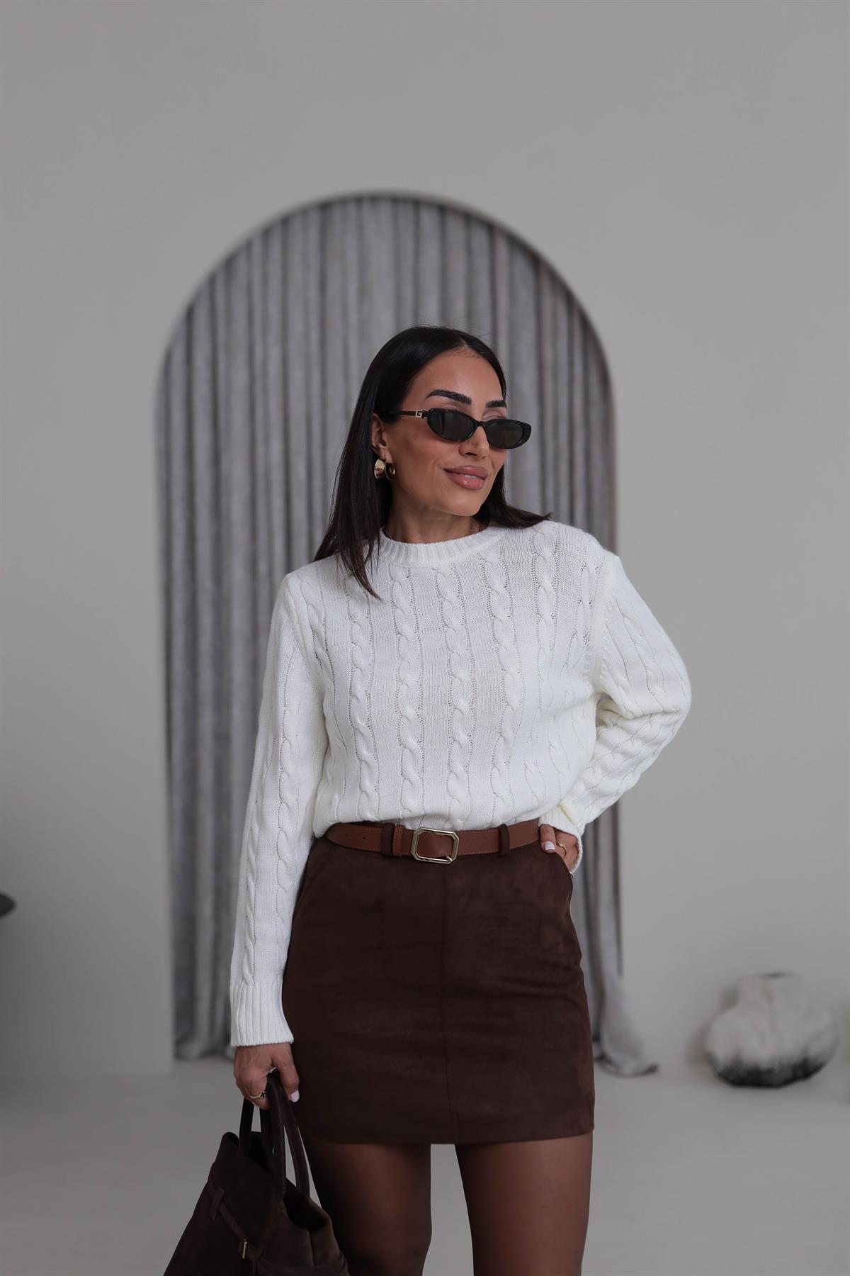 Bisiklet Yaka Örgü Kazak EKRU