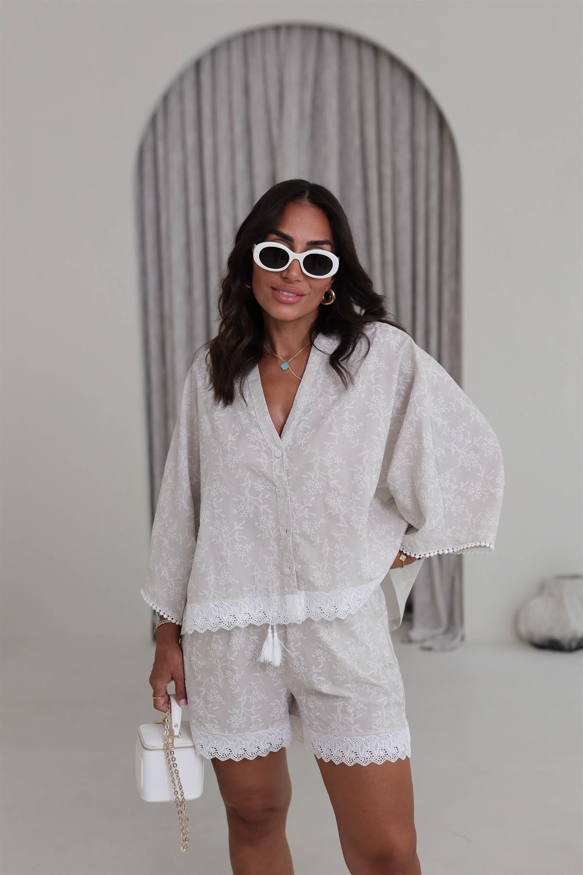 8773-Y İthal Fistolu Şortlu Rahat Takım BEJ