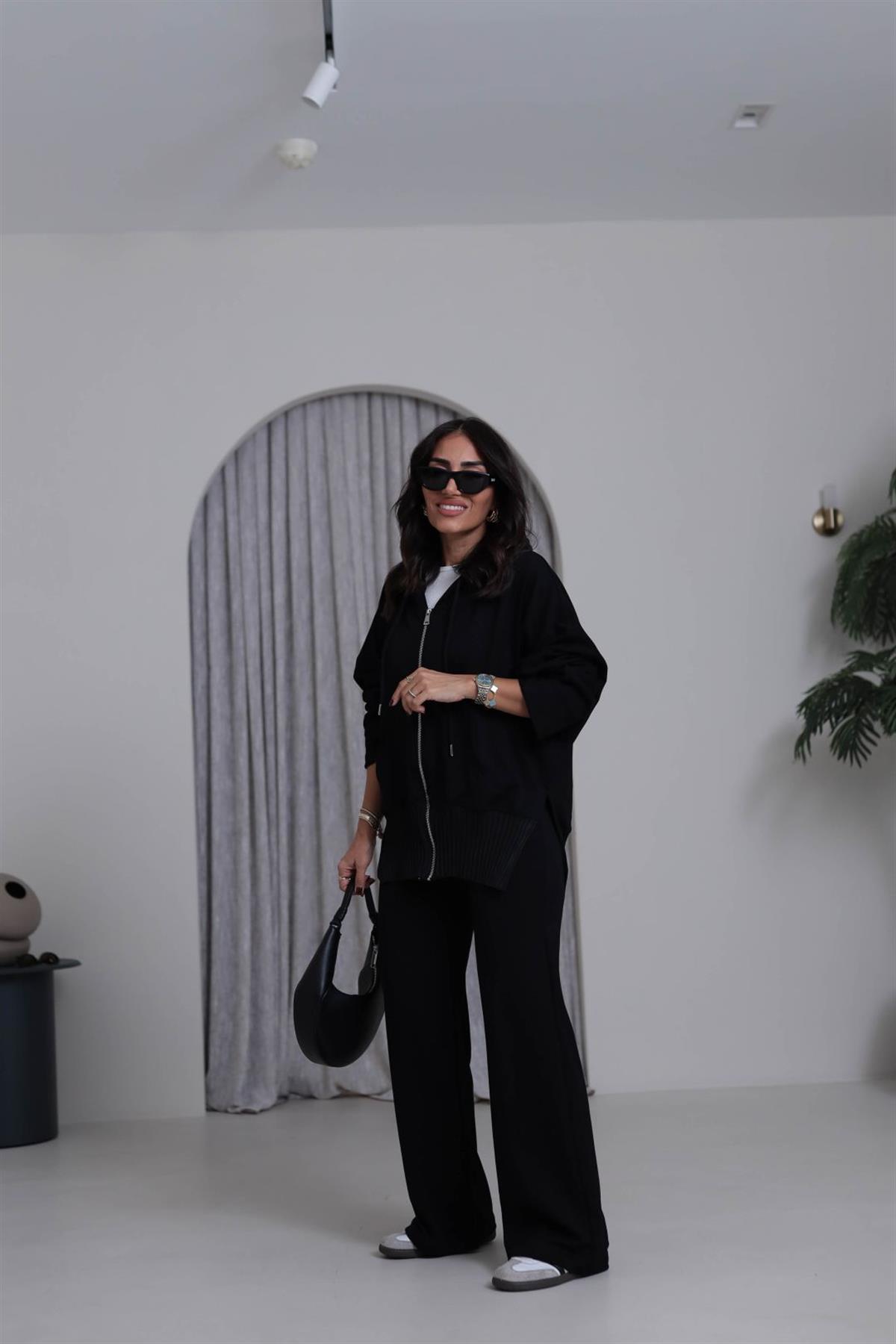 4038 Ribana Detay Fermuarlı Takım SİYAH