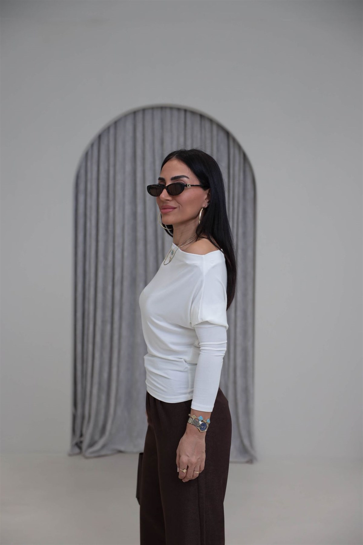 7221 Degaje Yaka Modal Bluz EKRU