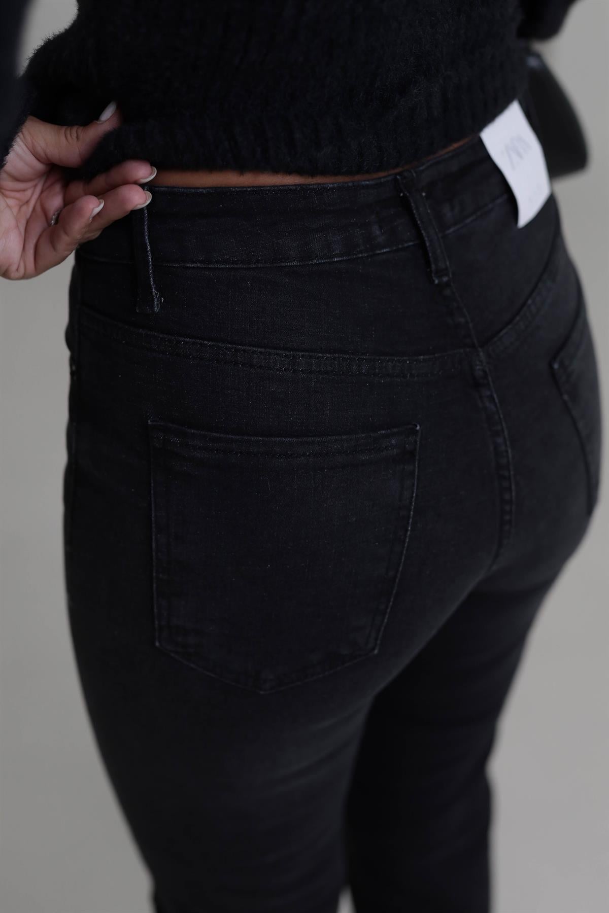 1419 ZA Likralı Mom Jean SİYAH