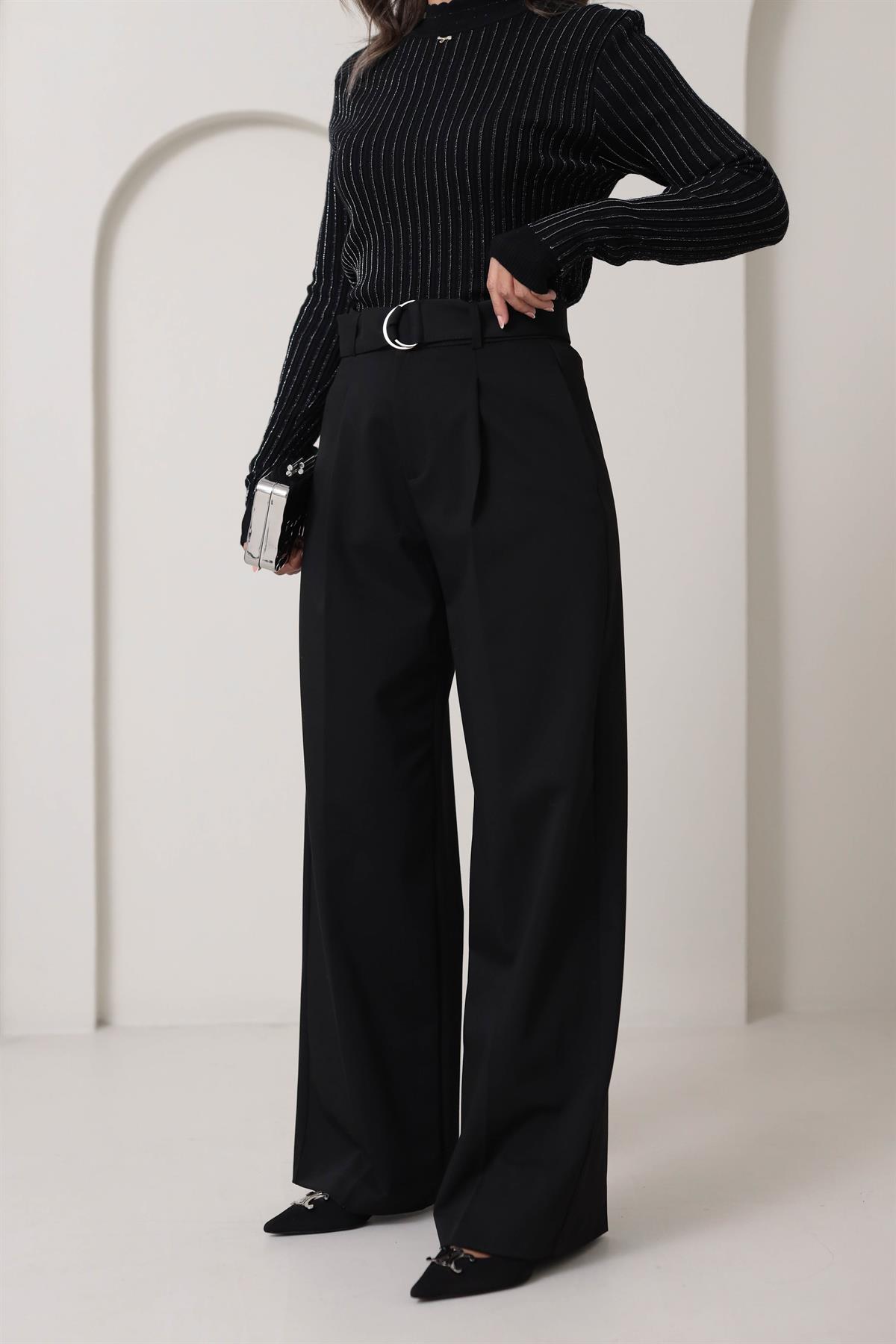 6460 Kemeri Tokalı Pantolon SİYAH