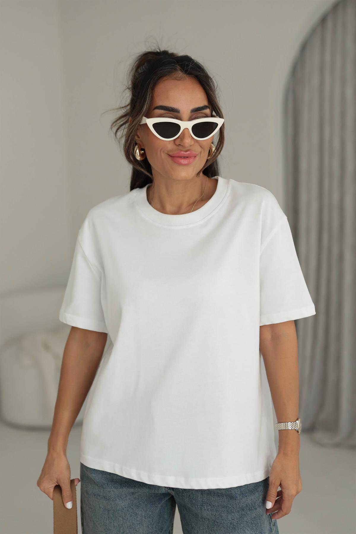 0312 Dekoratif Dikişli Pamuklu Tshirt EKRU