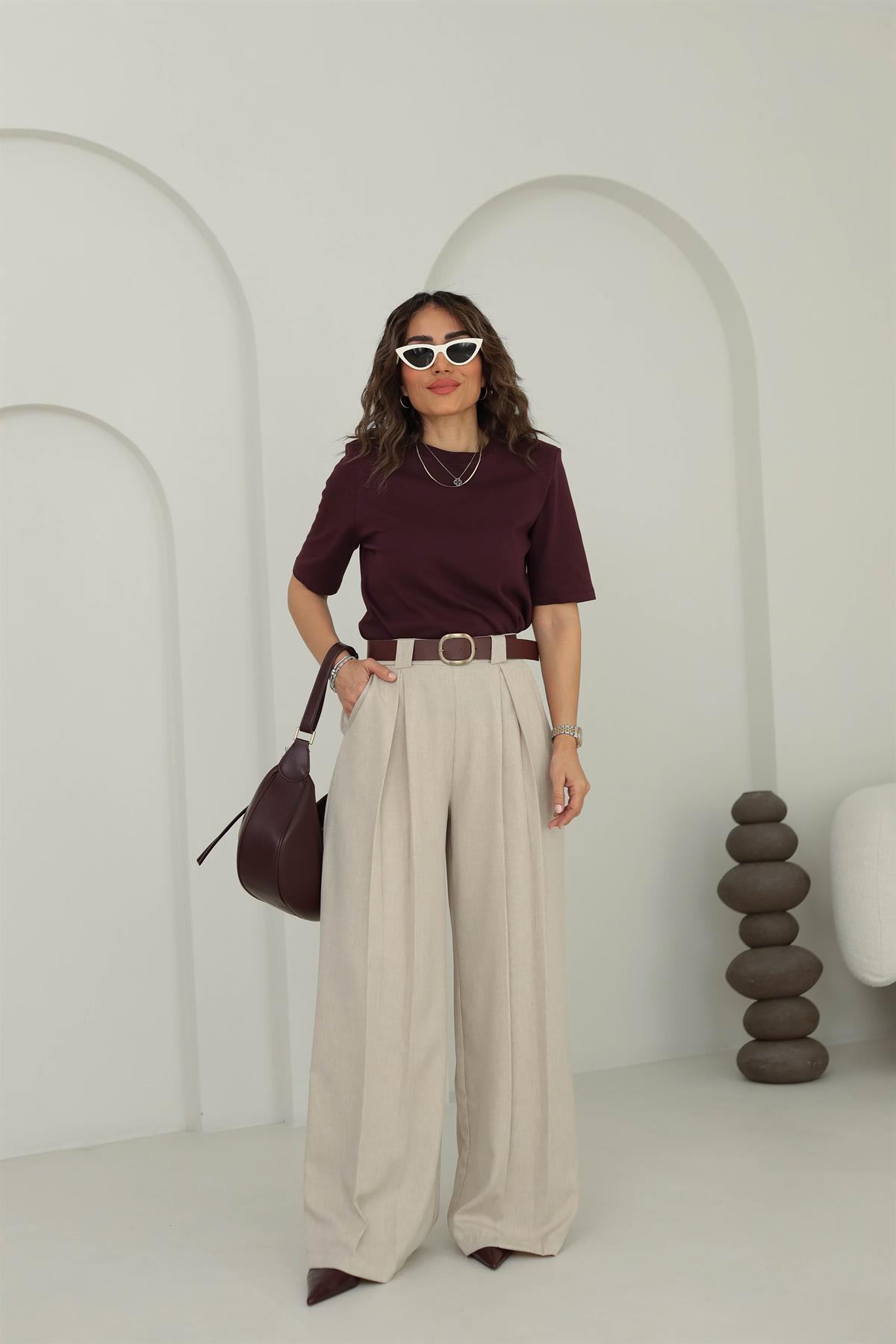 1134 Vatkalı Kalın Dokulu Tshirt BORDO