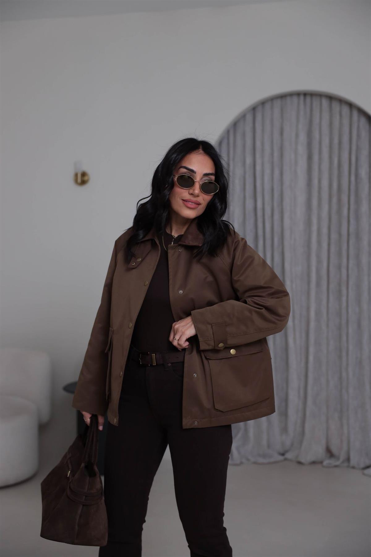0213 Kadife Yakalı Trençkot KAHVE