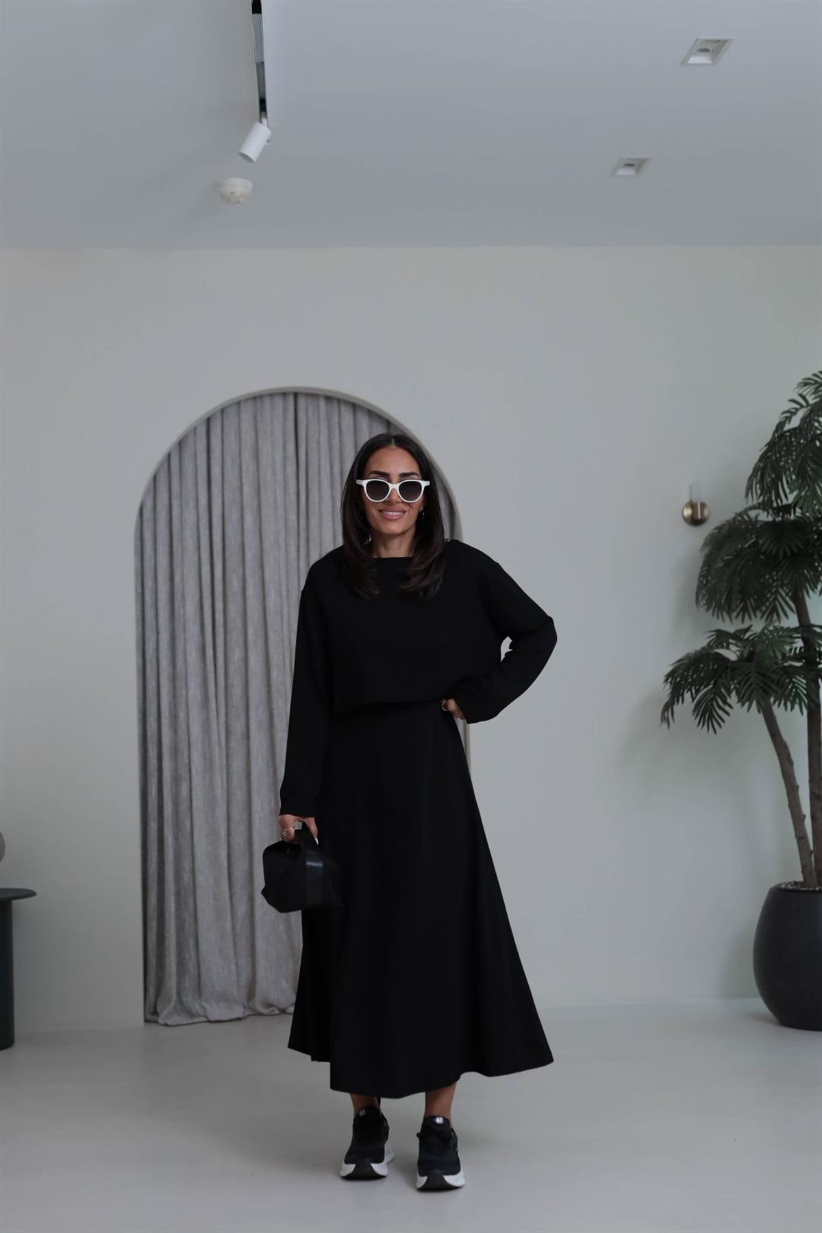 4064 Elbiseli Bluzlu Takım SİYAH