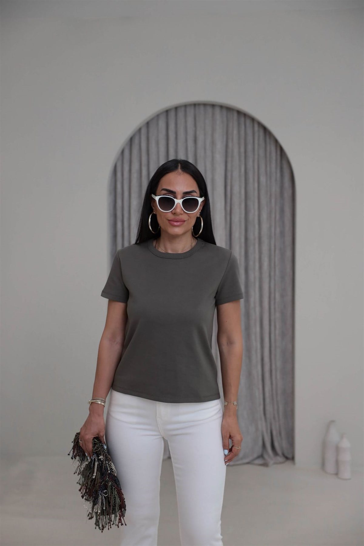 2779 Bisiklet Yaka Basic Tshirt HAKİ YEŞİL