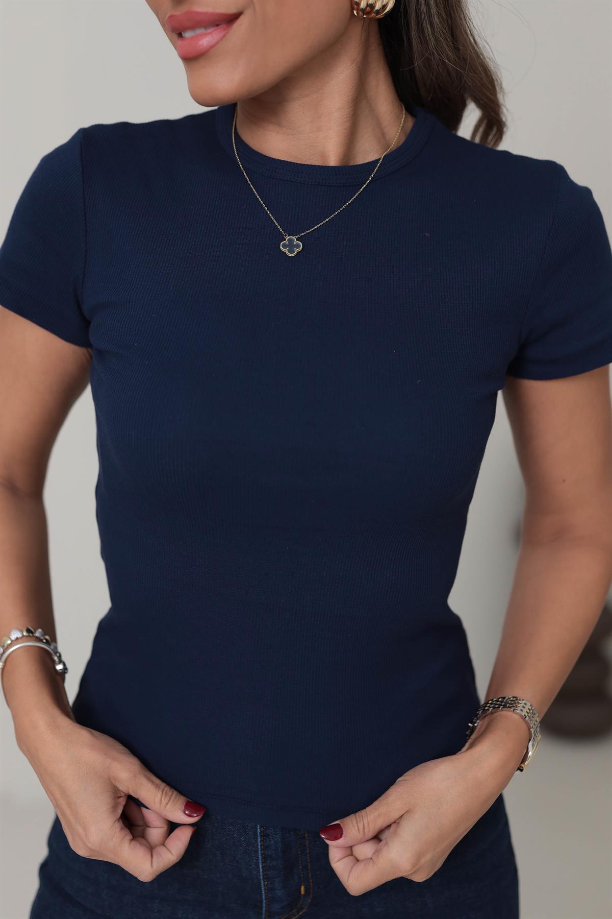 4103 Bisiklet Yaka Kaşkorse Tshirt LACİVERT