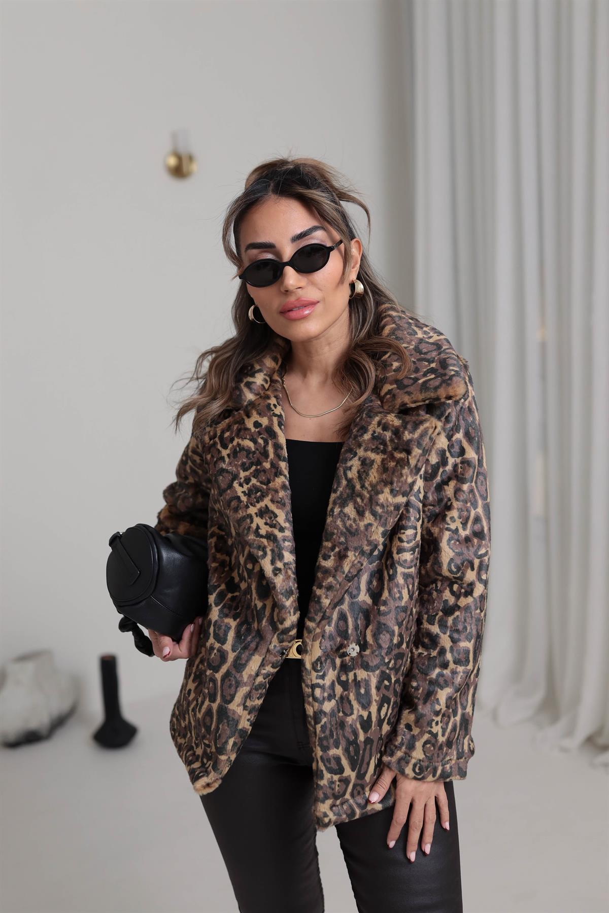 9547 Leopar Yumuşak Kürk Ceket LEOPAR