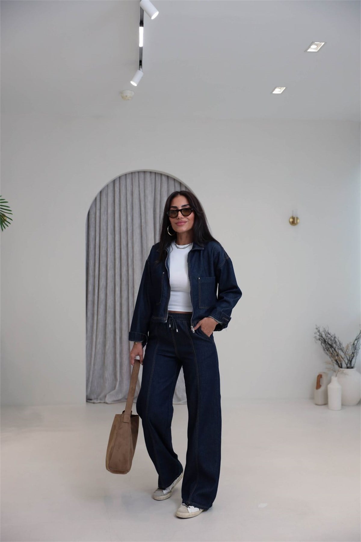 1149 Denim Kumaş Bomber Pantolon Takım LACİVERT
