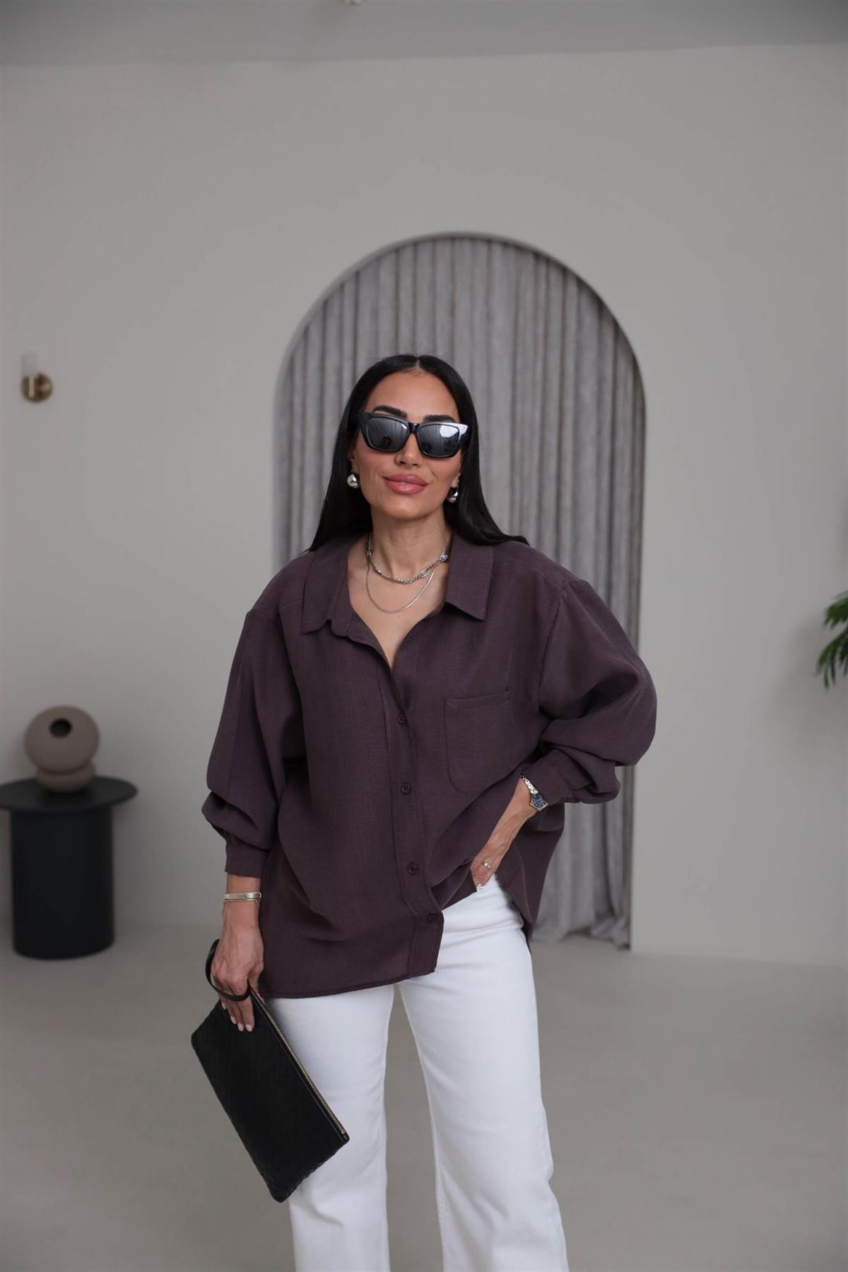 8454 Düşük Omuz Salaş Gömlek MÜRDÜM