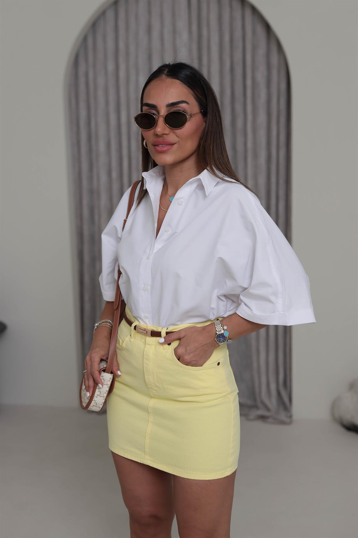 1754 Kısa Kol Oversize Poplin Gömlek BEYAZ