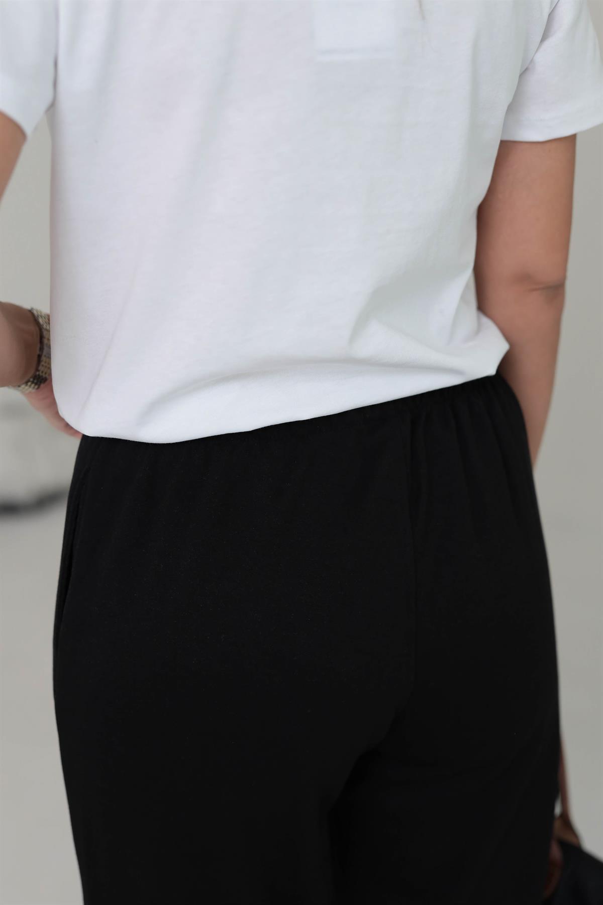 Beli Lastikli Yumuşak Doku Şardonlu Eşofman Altı SİYAH