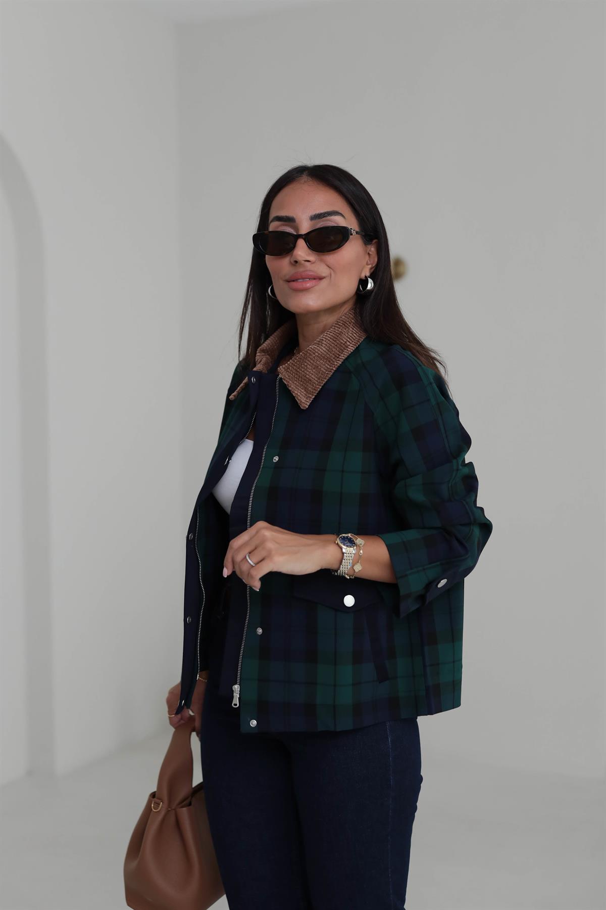 2065 Kadife Yaka Ekose Ceket EKOSE