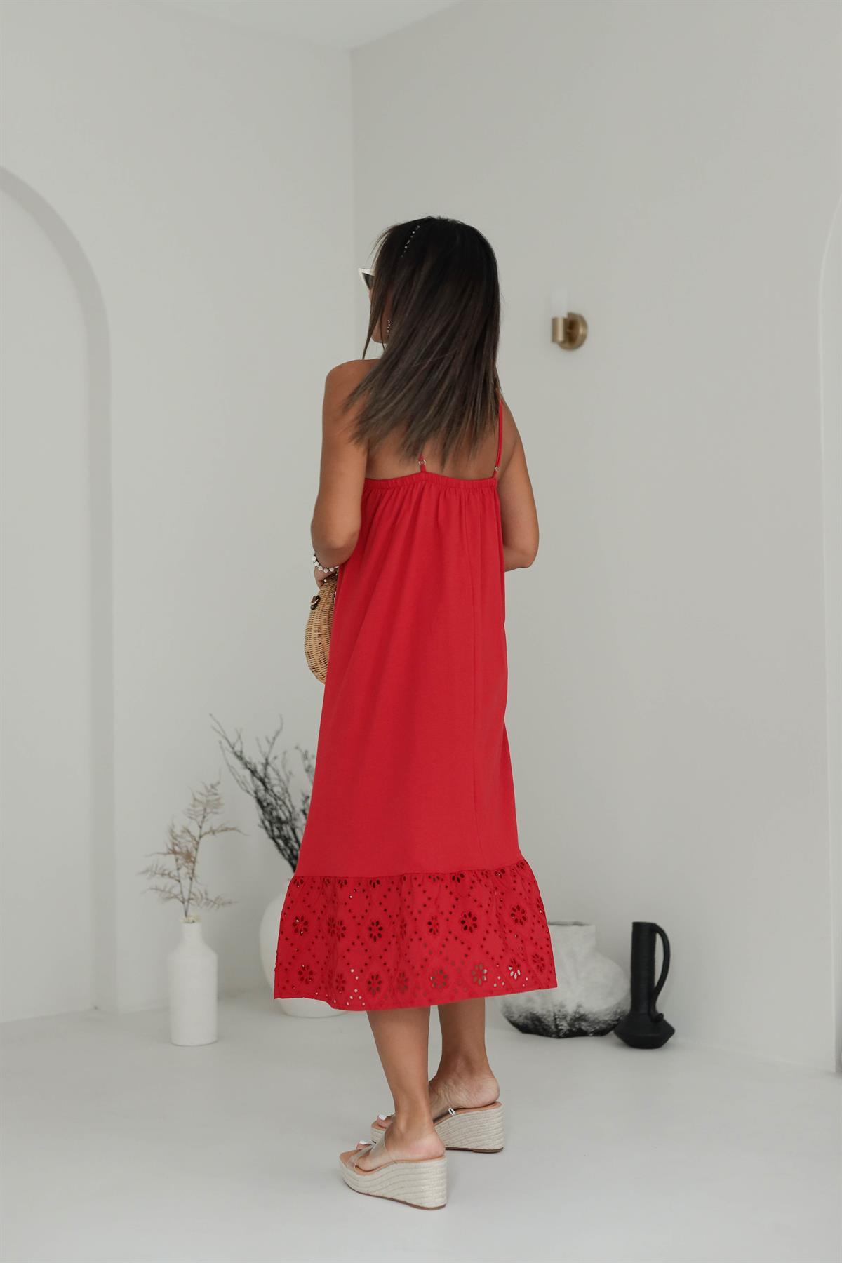 4319 Askılı Eteği Fistolu Elbise