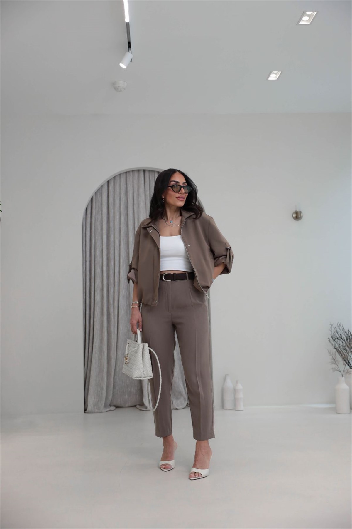 7544 Kemer Detaylı Tencel Kumaş Smart Pantolon KAHVE