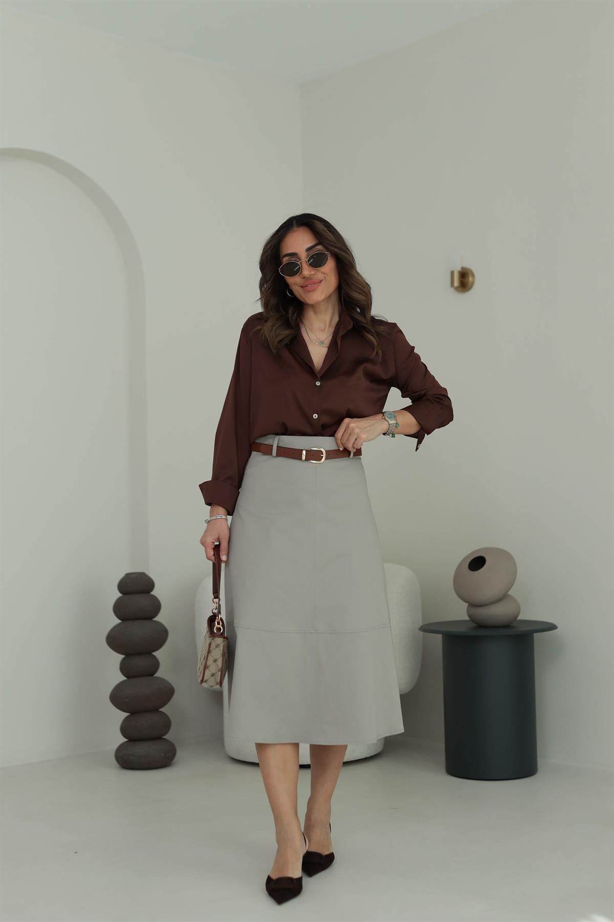 1967 Kemerli Midi Boy Etek OLİVE