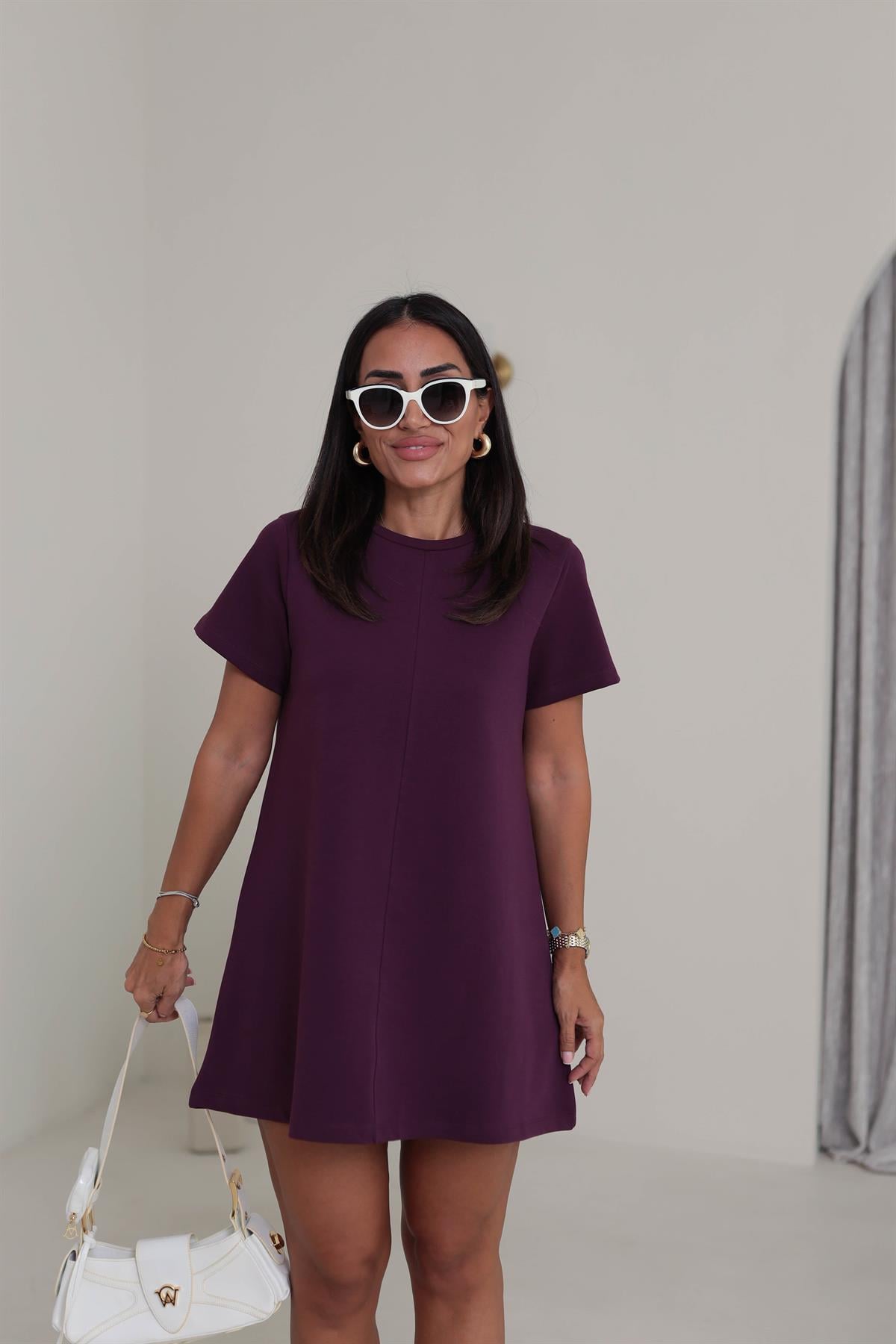 1523 Ön Dikiş Detaylı Penye Elbise MOR