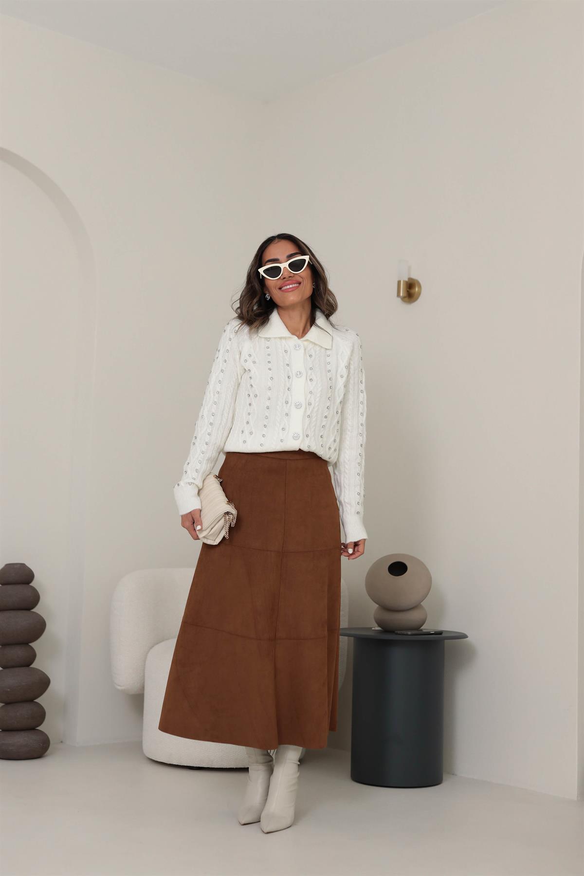 6559 Parçalı Nubuk Etek