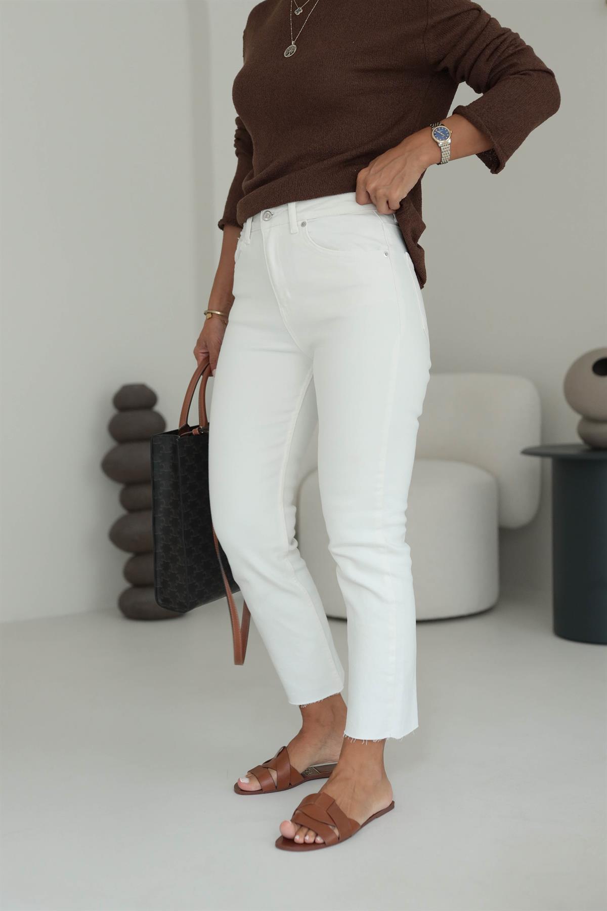 ZA Lazer Kesikli Boyfit Jean EKRU