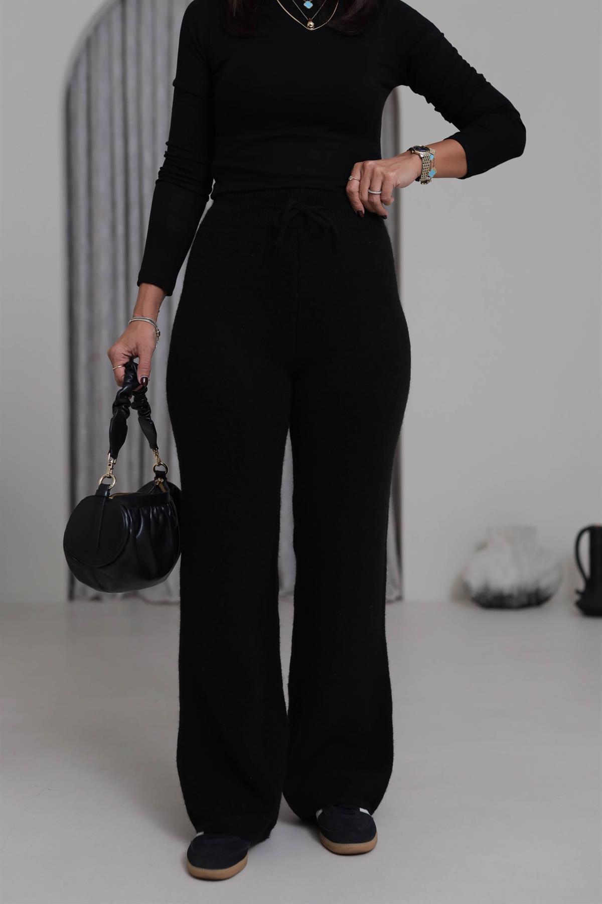 5051 Bağcıklı Triko Pantolon SİYAH