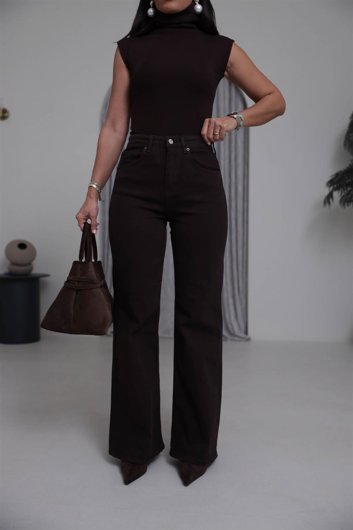 Yüksek Bel Wide Leg Jean ACI KAHVE
