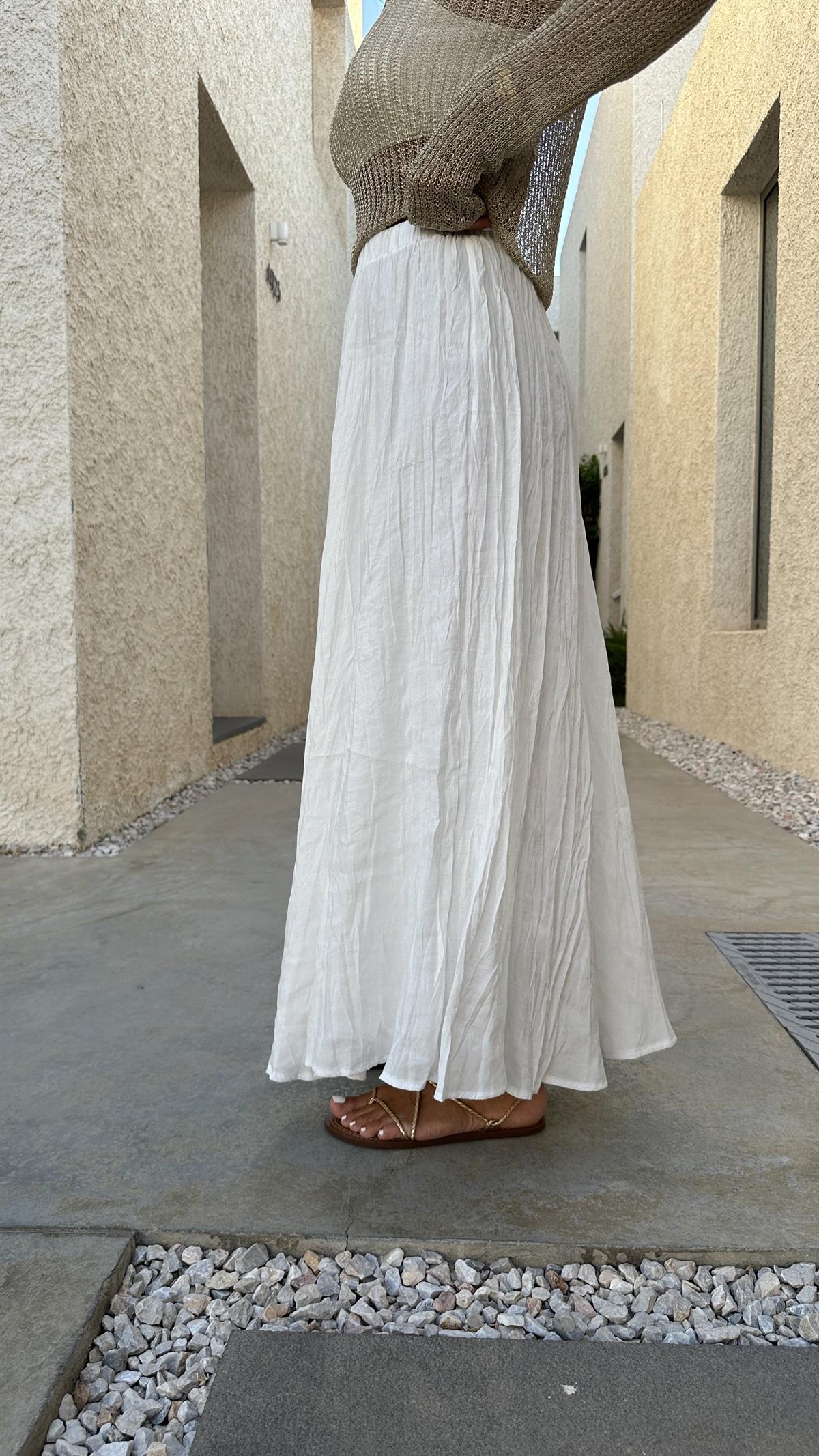 3207 Bel Lastikli Astarlı Uzun Etek