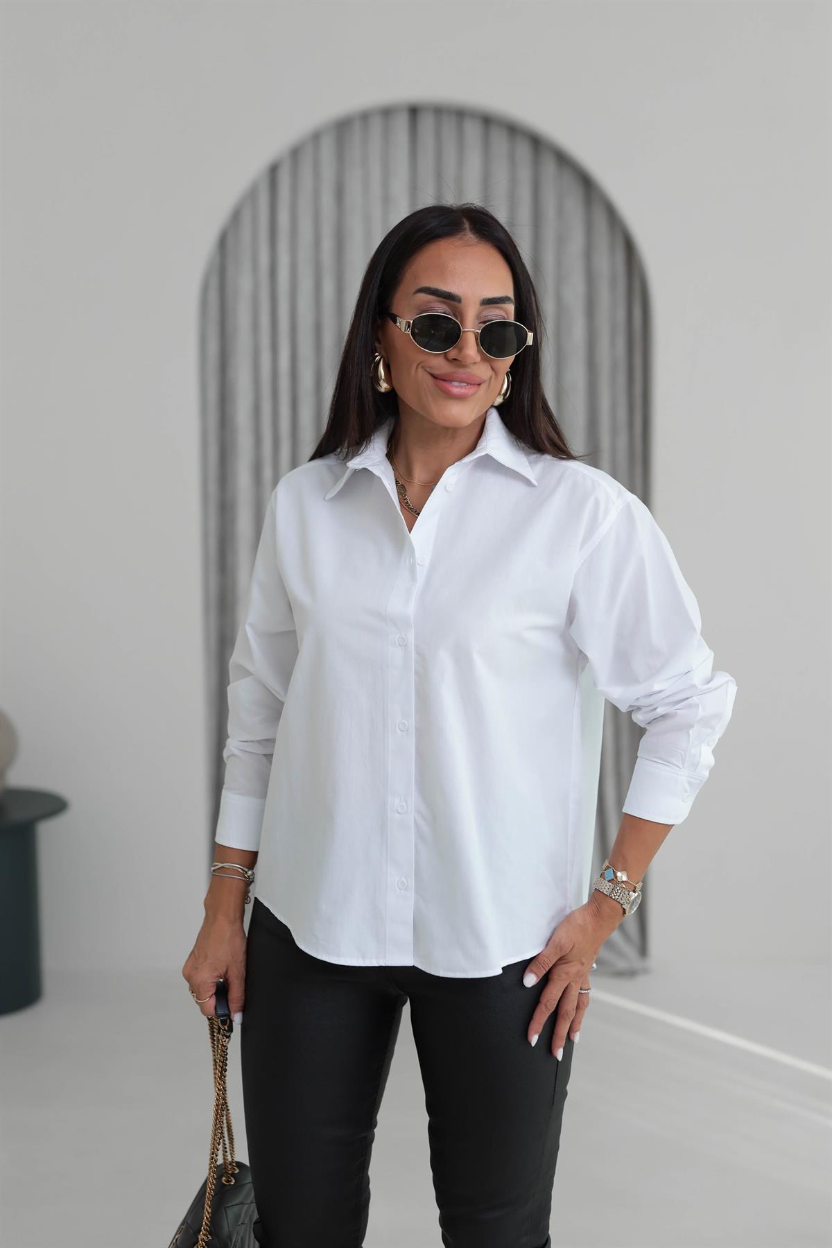 6985 Basic Pamuklu Gömlek BEYAZ