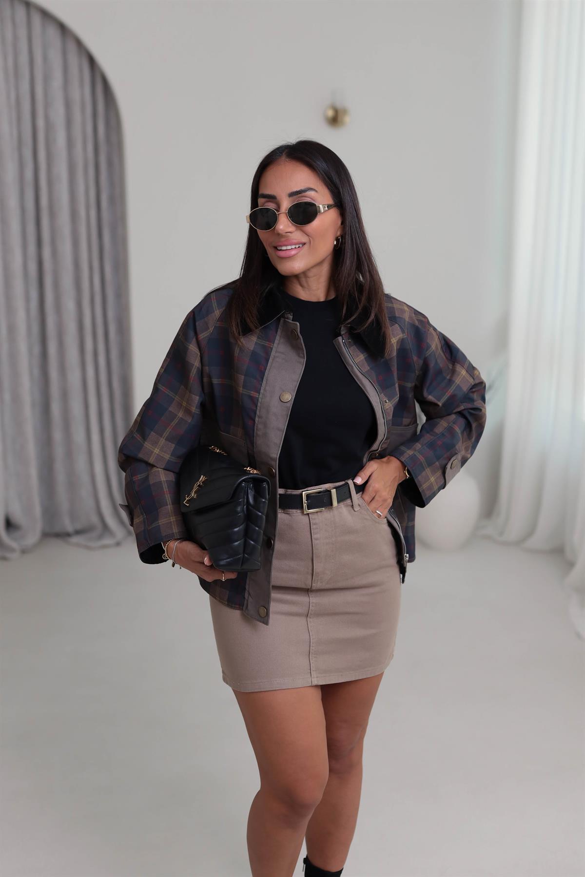 0209 Haki Ekose Kadife Yaka Ceket HAKİ YEŞİL