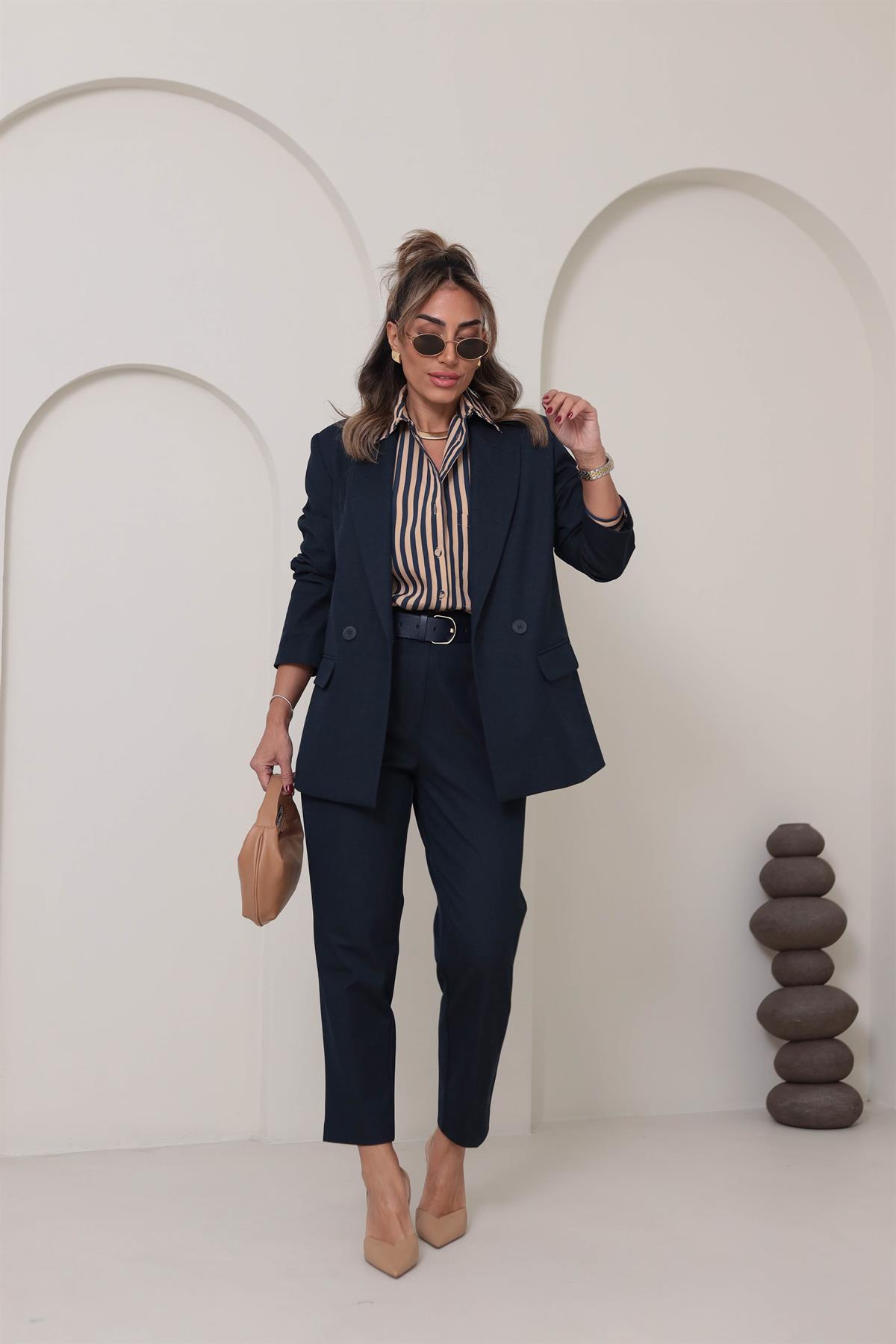0751 Vatkalı Blazer Ceket LACİVERT