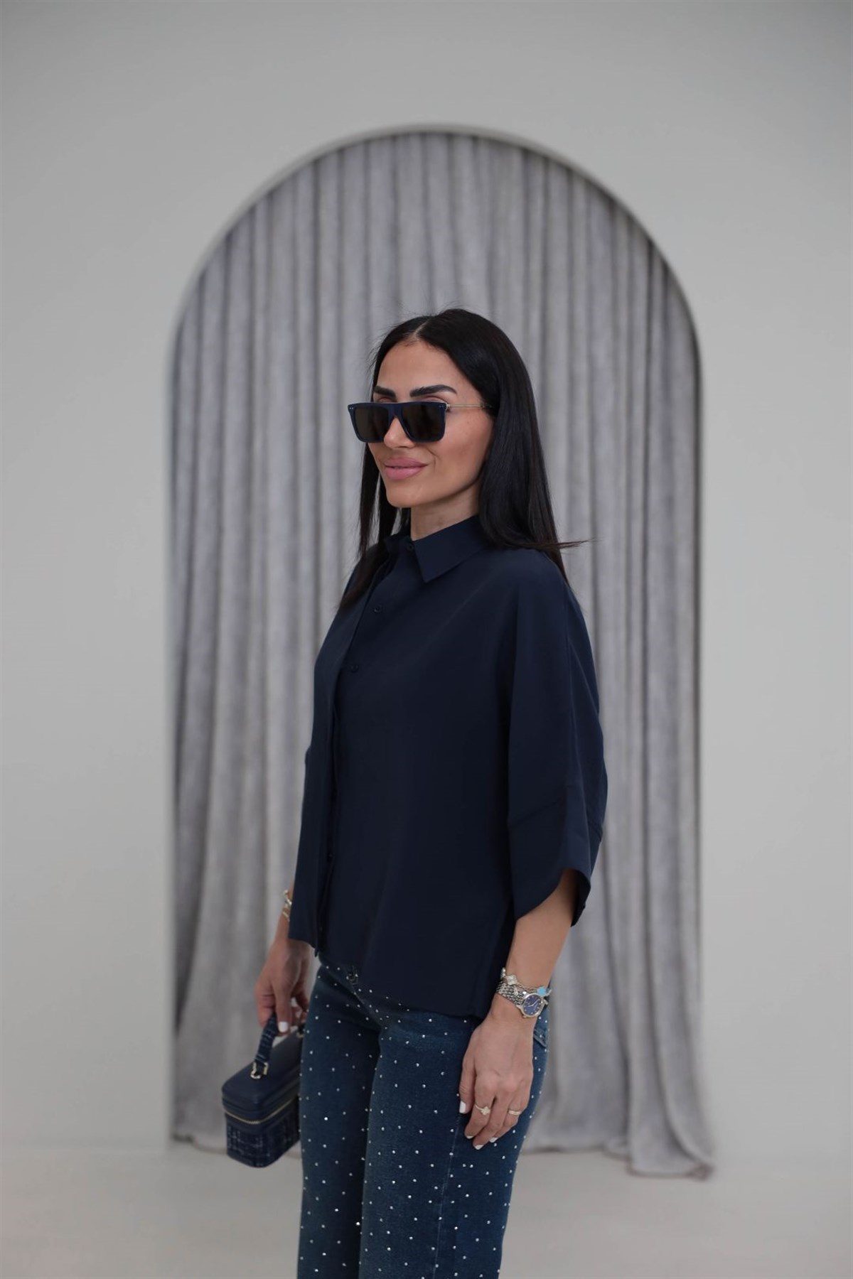 8406 Kısa Kol Tencel Gömlek LACİVERT