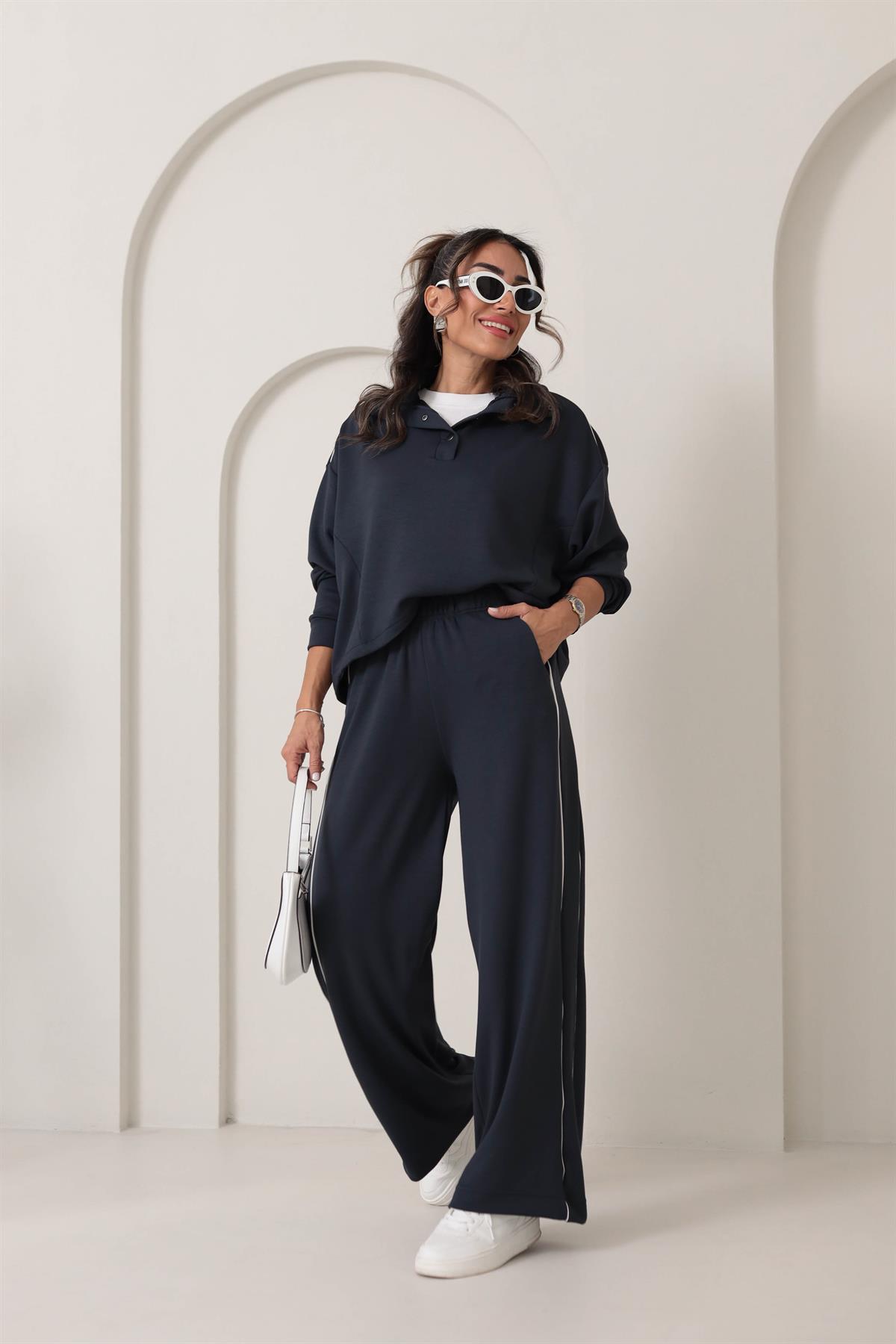 137 Dik Yaka Önü Çıtçıtlı Biyeli Modal Takım ANTRASİT