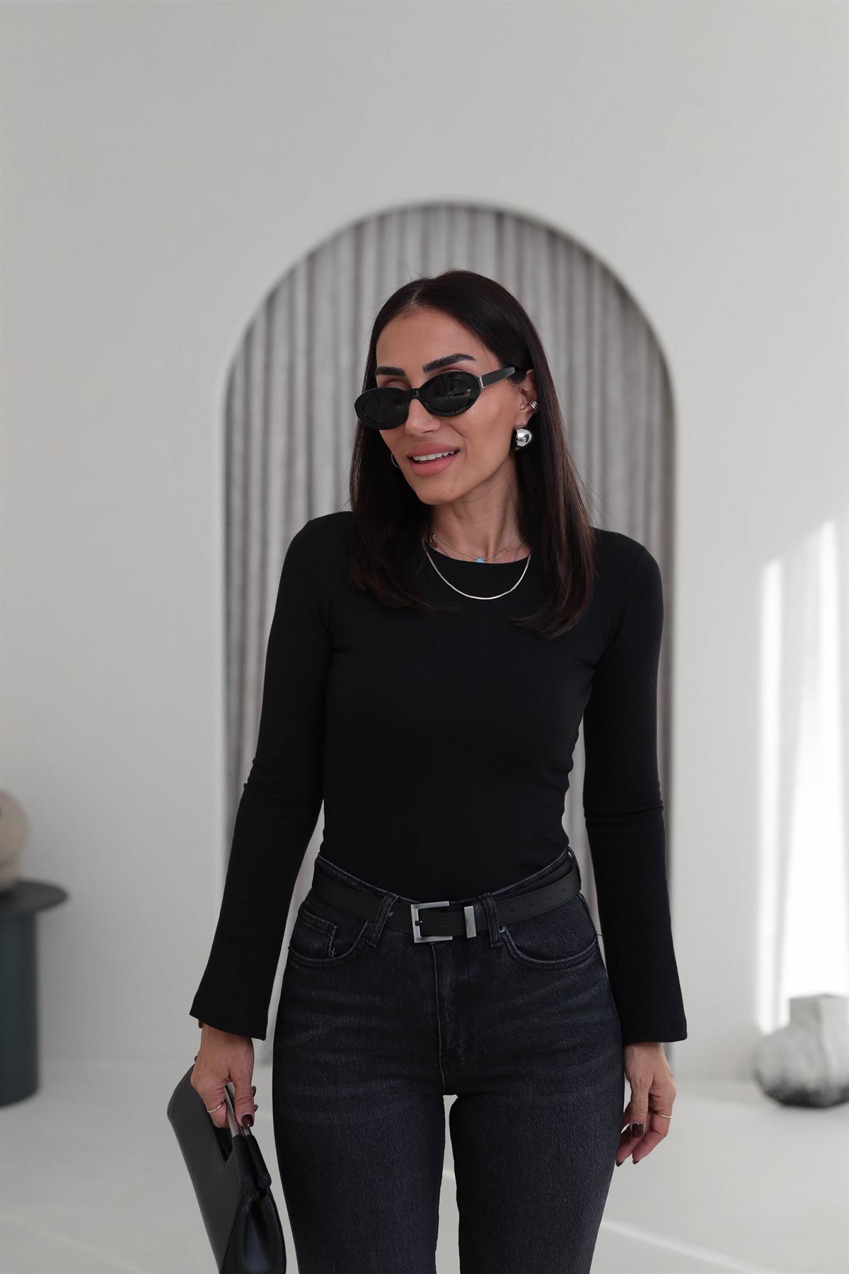 5243 İspanyol Kol Kaşkorse Bluz SİYAH