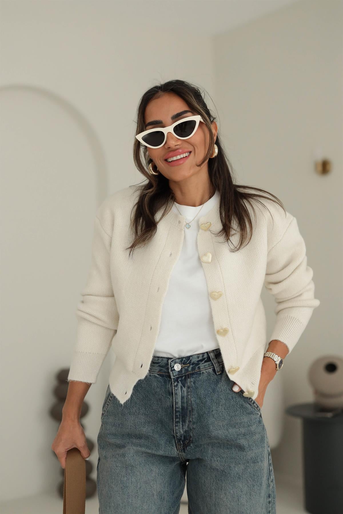 2236 Kalp Düğmeli Triko Hırka