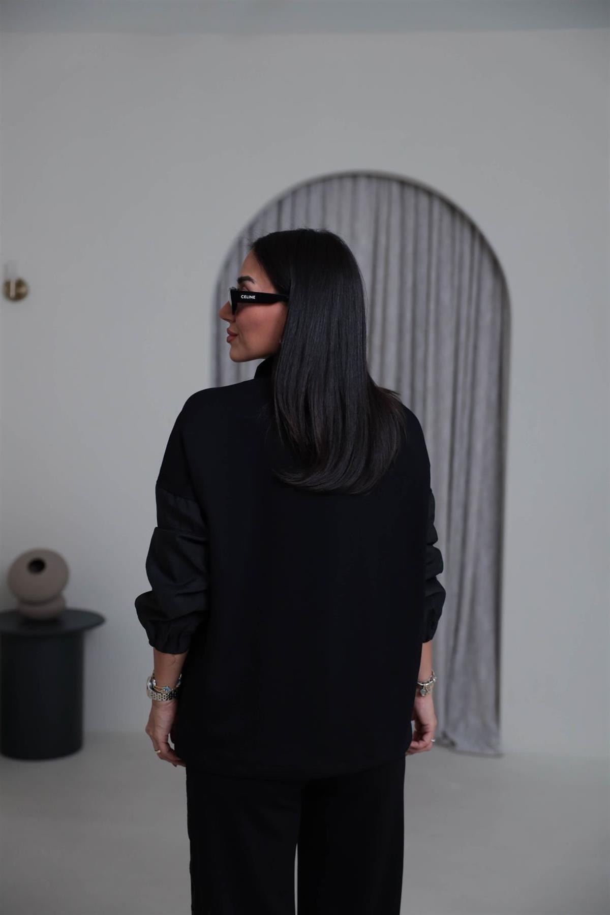 3601 Fermuarlı Büzgülü Paraşüt Garnili Takım SİYAH