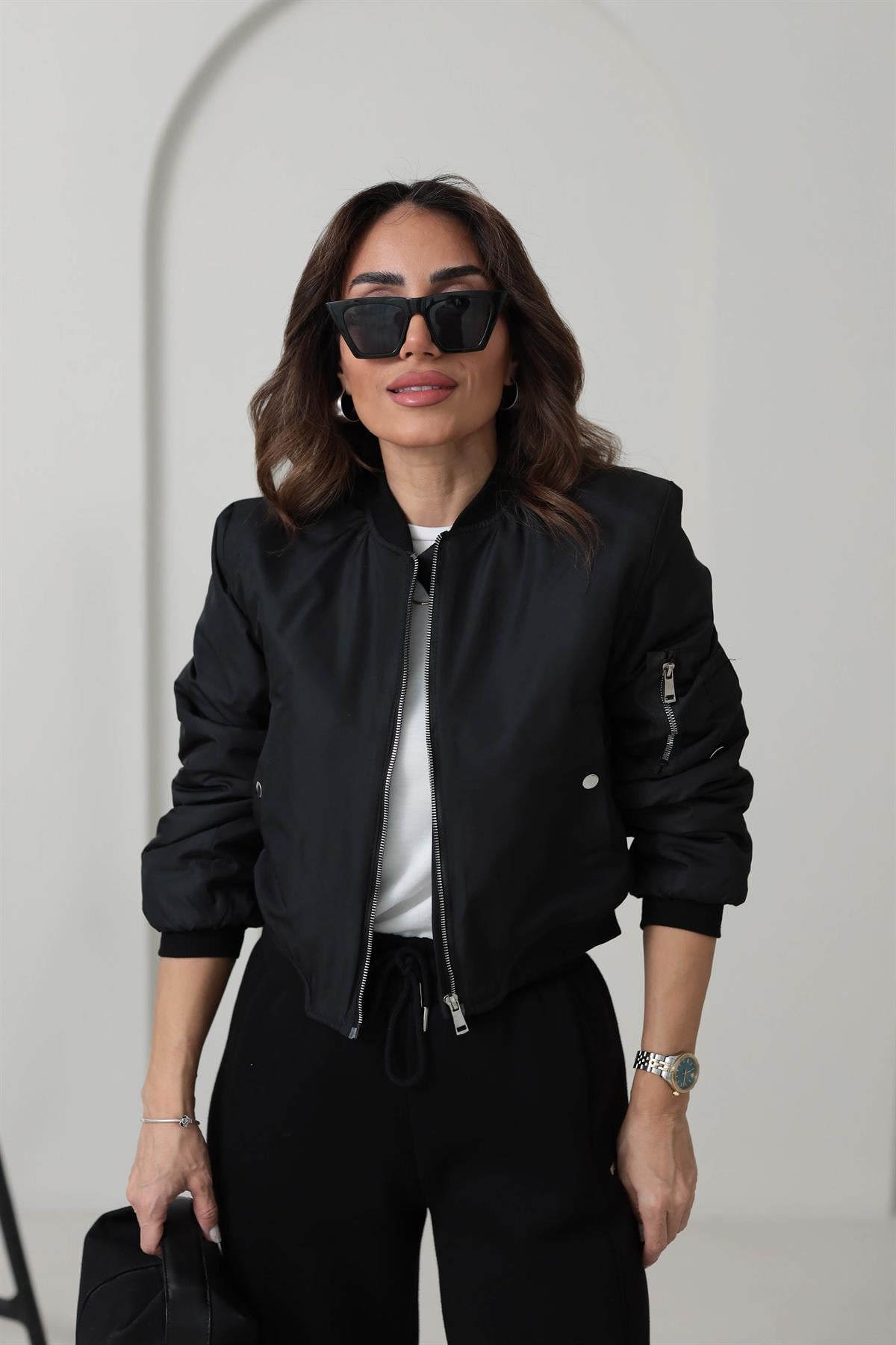 2200 D Halkalı Bomber Ceket SİYAH