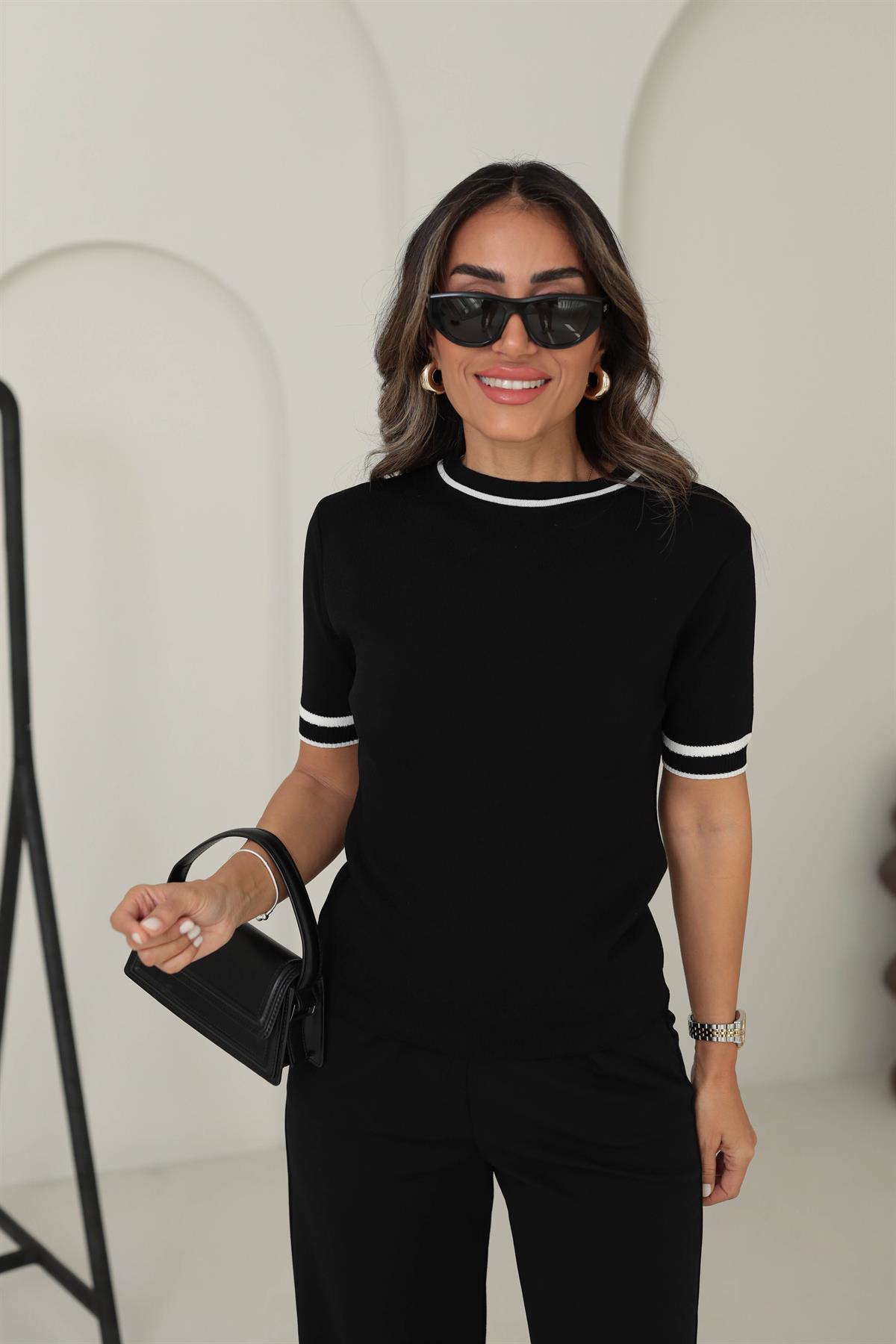 0167 Bisiklet Yaka Ribanalı Kısa Kol Ribanalı Triko