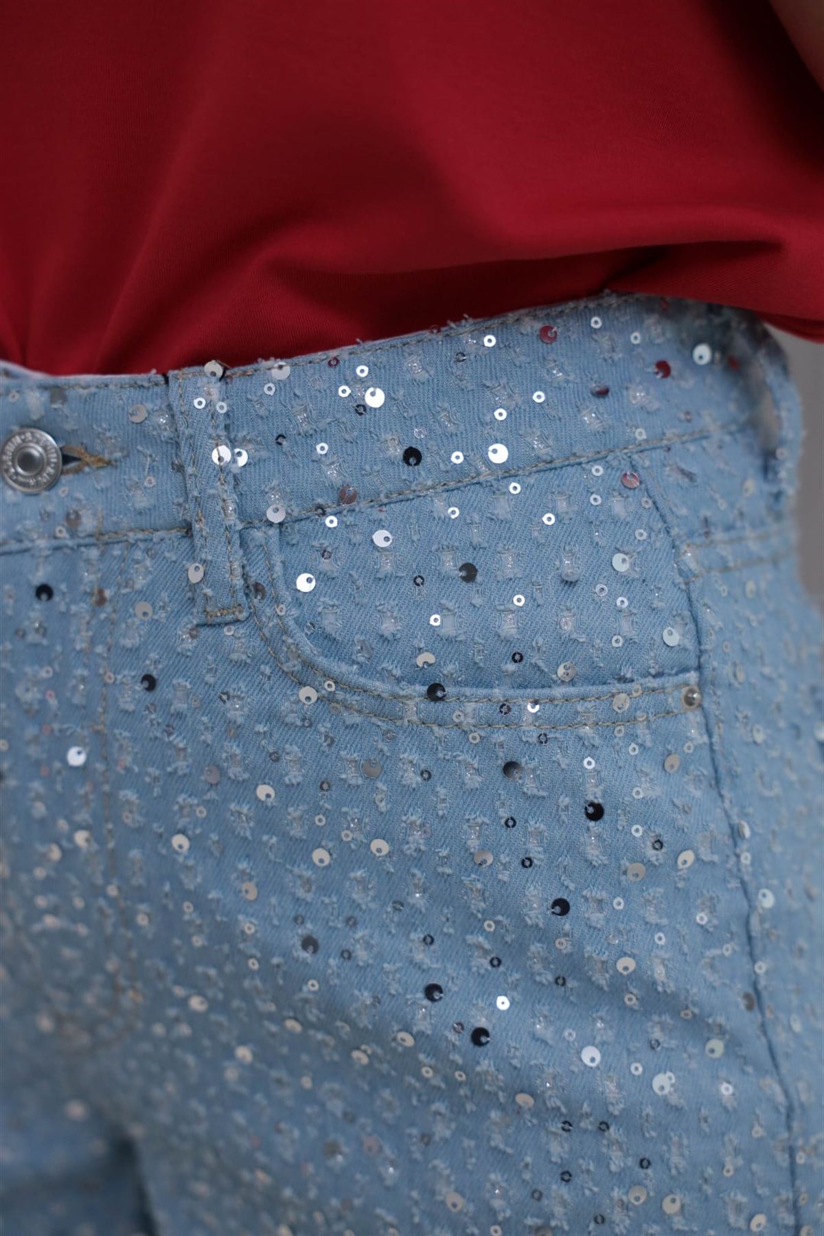 0176  Pul İşlemeli Mini Denim Şort AÇIK MAVİ