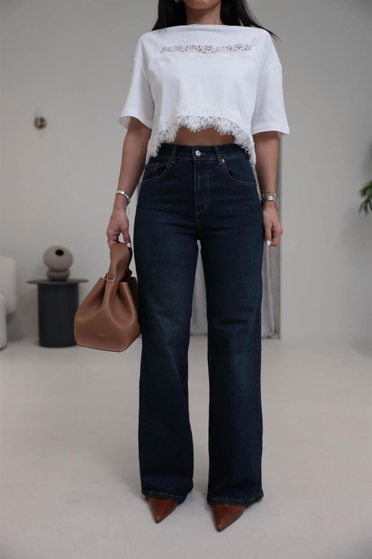 Yüksek Bel Wide Leg Jean KOYU TİNTLİ