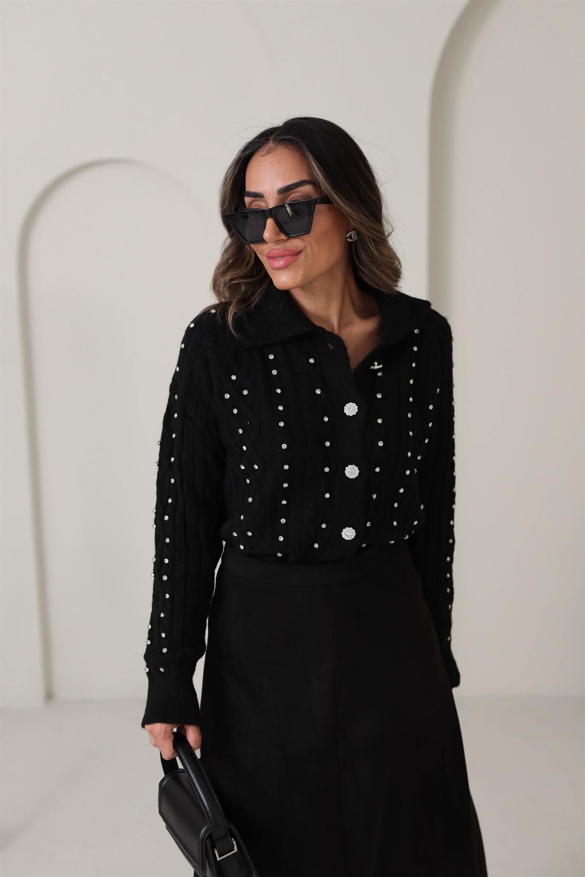 020 Taş İşlemeli Saç Örgülü Hırka