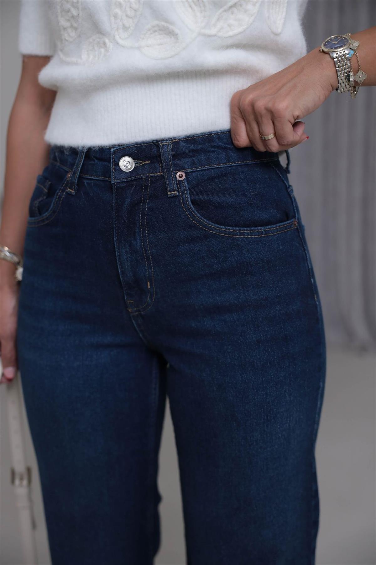 Yüksek Bel Wide Leg Jean KOYU MAVİ