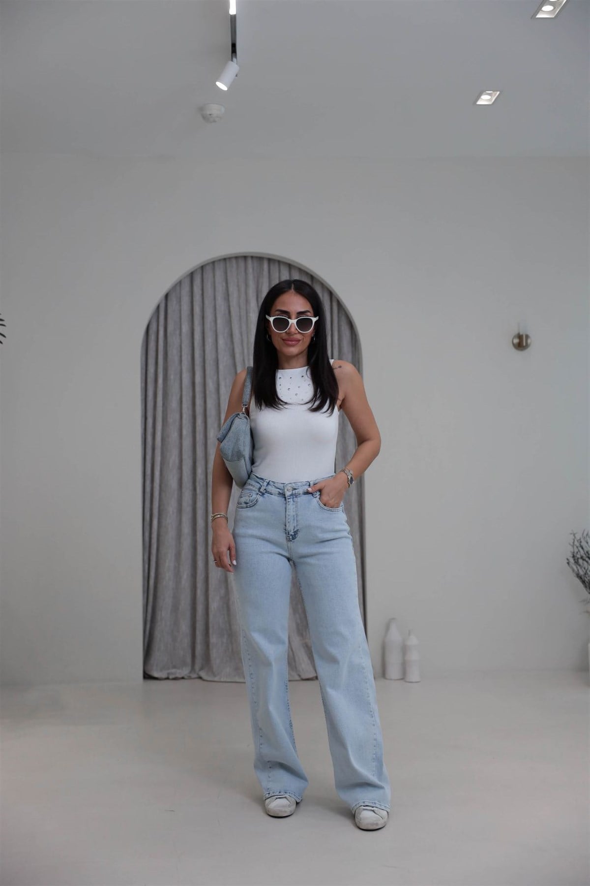 488 Likralı Wide Leg Jean BUZ MAVİ