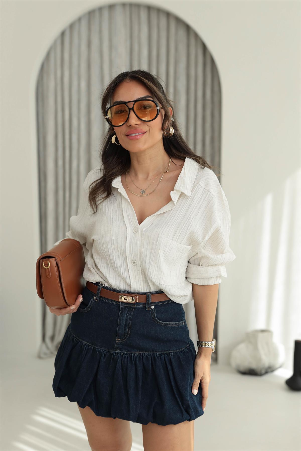 8684 Krinkıl Kumaş Rahat Gömlek TAŞ