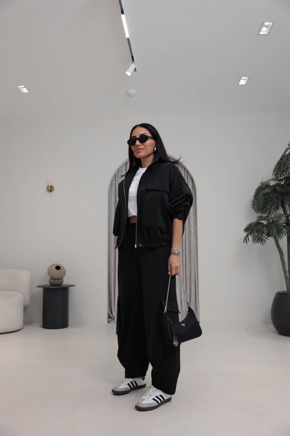 Cepli Fermuarlı Tok Scuba Takım SİYAH