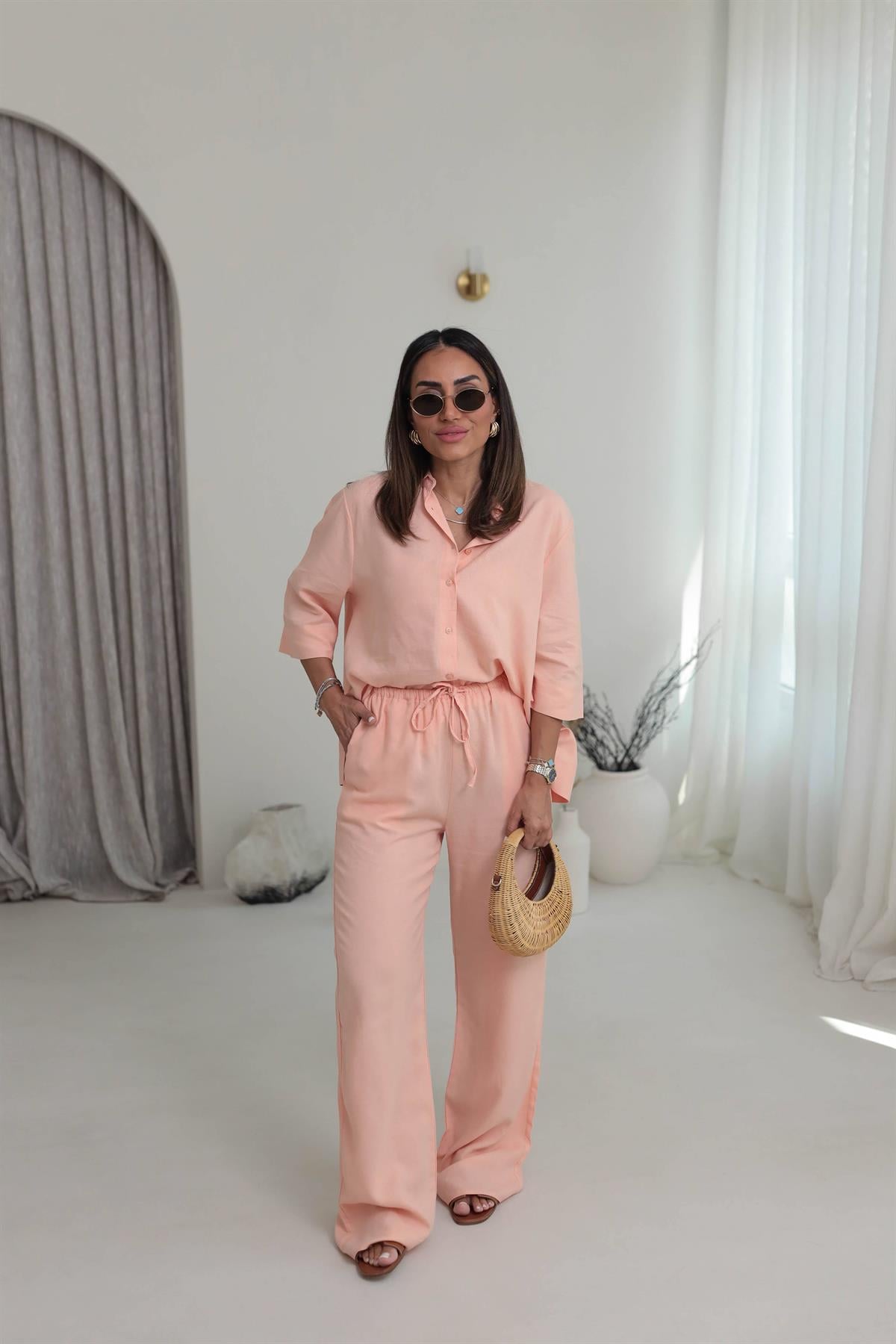 0390 Yarım Kol Gömlekli Pantolonlu Keten Takım YAVRUAĞZI