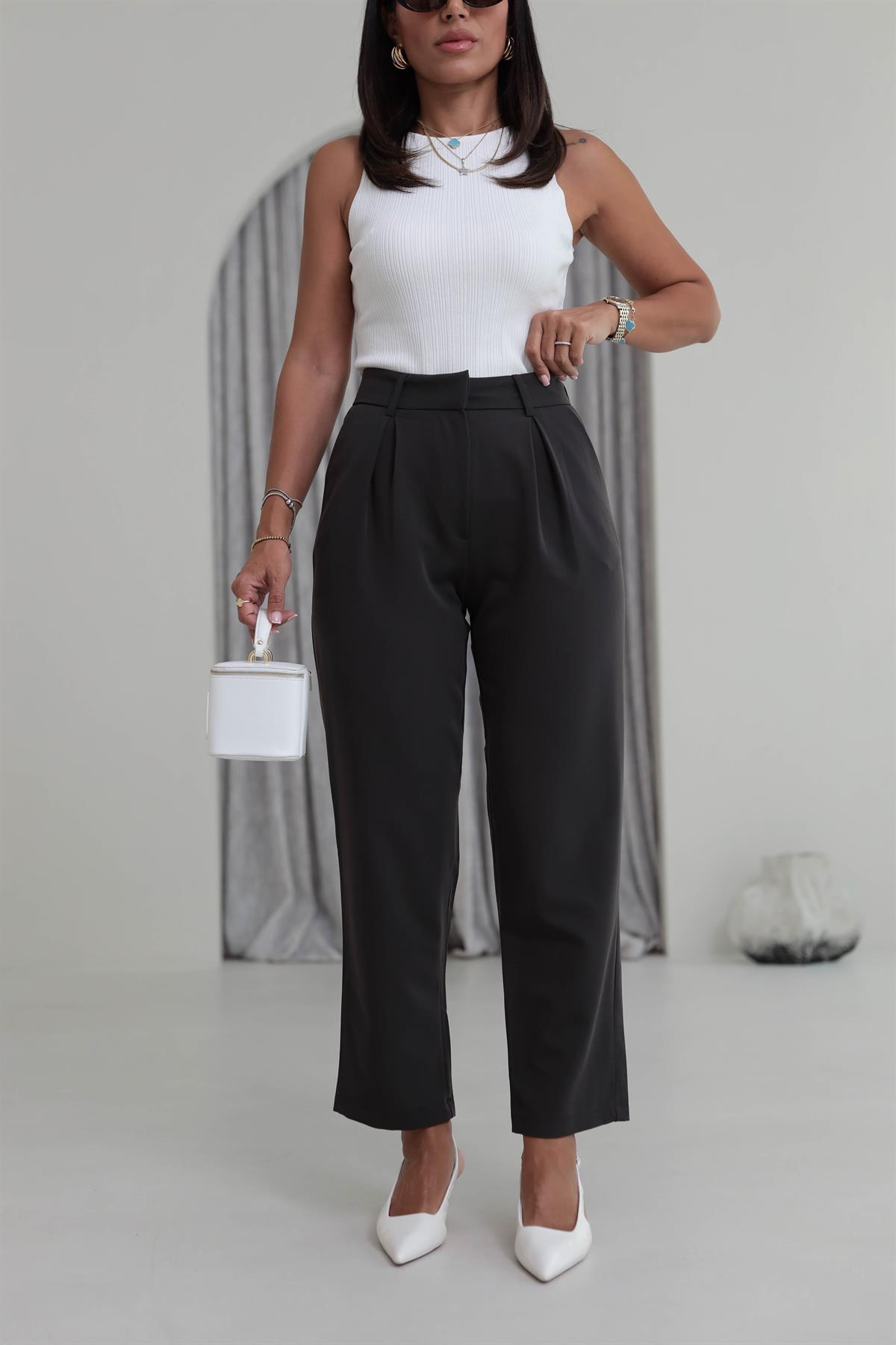 1207 Pile Detaylı Havuç Pantolon KOYU KAHVE