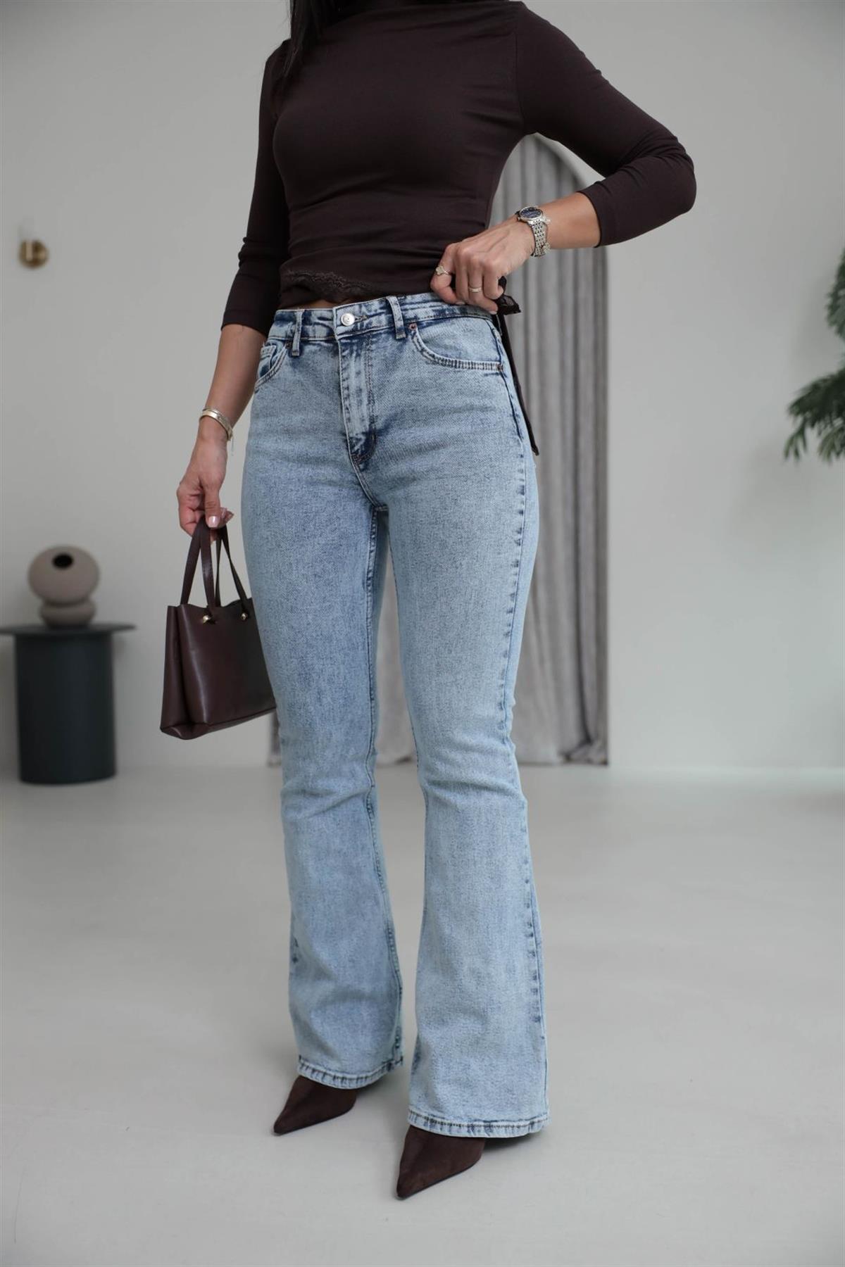 ZA Likralı İspanyol Paça Pantolon AÇIK MAVİ