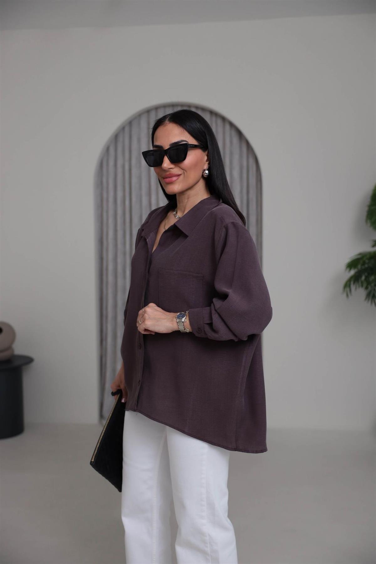 8454 Düşük Omuz Salaş Gömlek MÜRDÜM