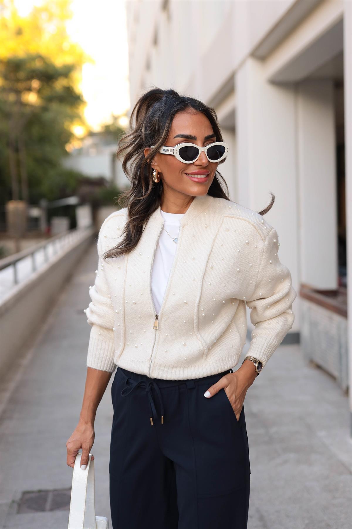 2238 İnci Detay Triko Bomber Ceket